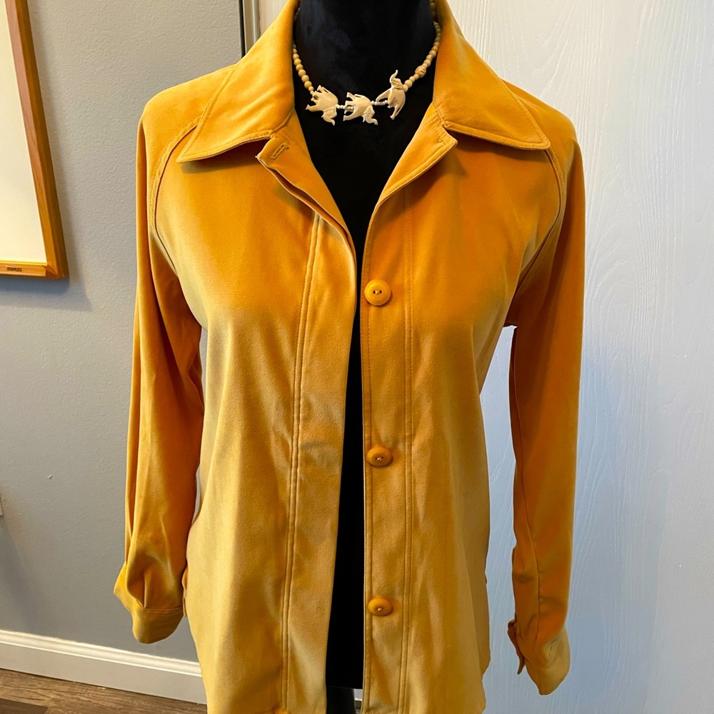 Solid Yellow Button-Front Swede-Like Long-Sleeve … - image 1